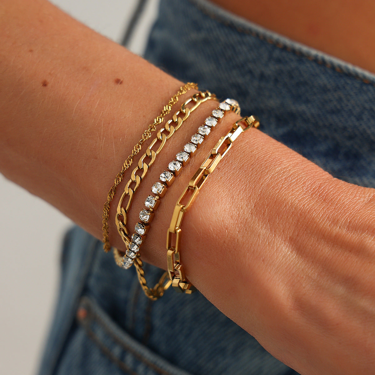Planderful Vienna Verve Zircon Bracelet For Modern Women Stainless Steel Cross Chain Stackable Jewelry Statement
