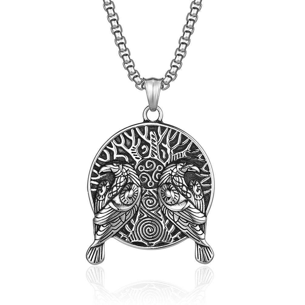 Vintage Nordic Viking Crow Titanium Steel Necklace for Men