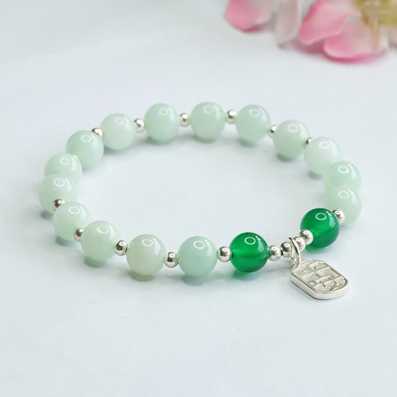 Jadeite Round Bead & Peace Plaque Bracelet