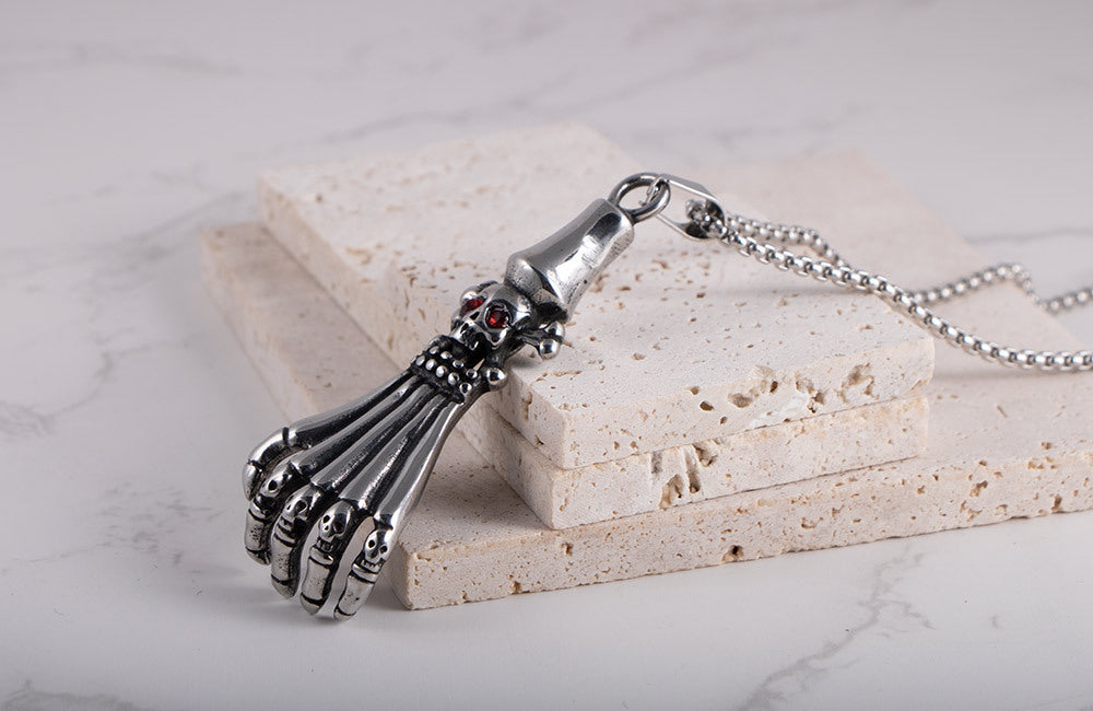 Titanium Steel Red-Eyed Ghost Claw Necklace for Men with Personalized Skull Pendant