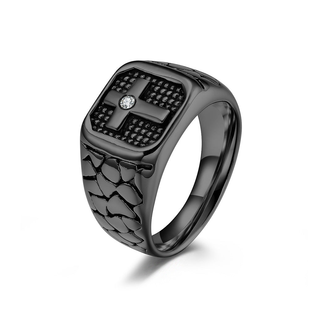 Zircon Ring – Vintage Cross Punk Mens Ring