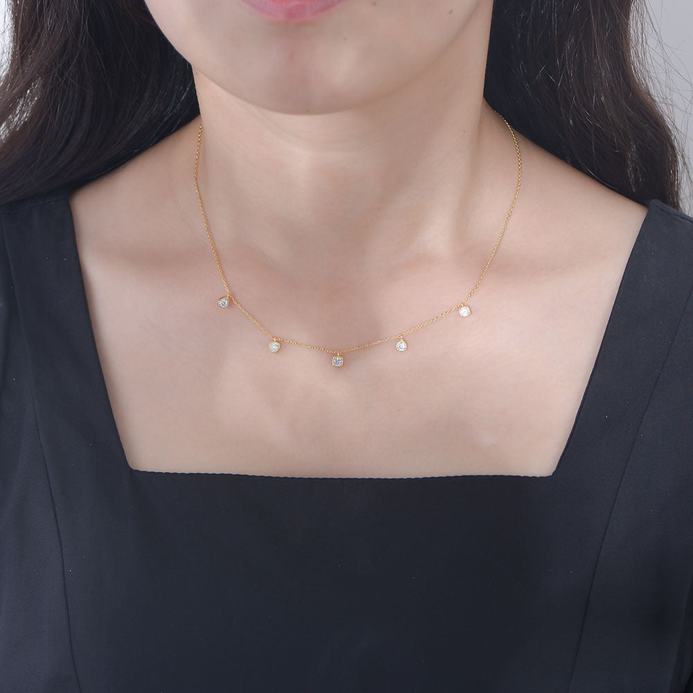 Wind Geometry Small Square Inlaid Zircon Pendant Necklace S925 Sterling Silver
