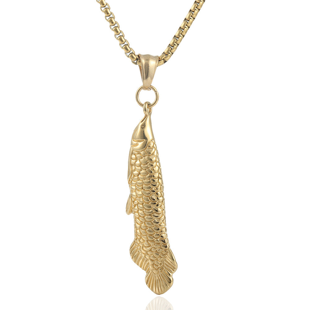 European And American Stainless Steel Golden Arowana Pendant