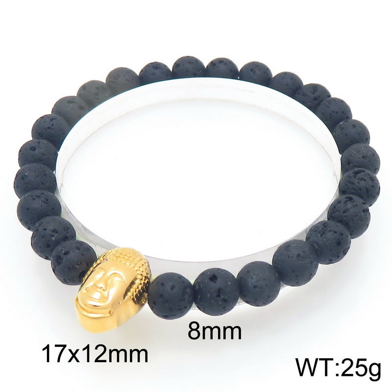 Planderful Volcanic Stone Beaded Bracelet For Men Buddha