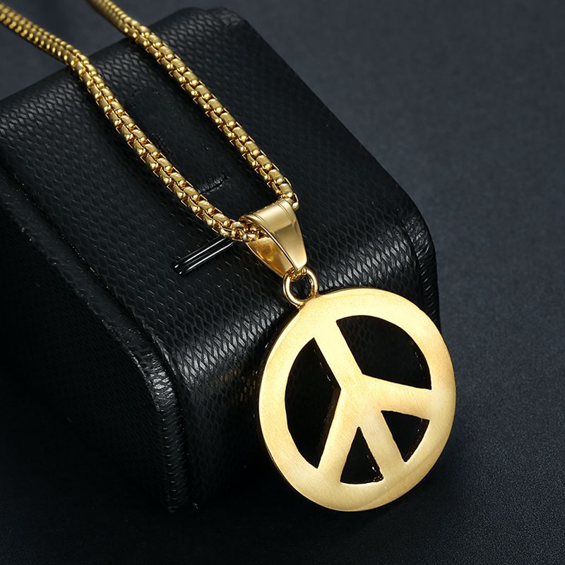 Steel Necklace - Statement Peace Sign Pendant