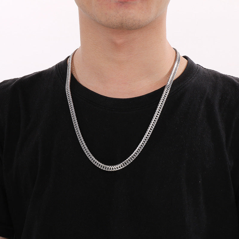Hiphop Hip Hop Whip Chain Necklace, Stylish Weaving Encrypted Keel Chain Buckle Stainless