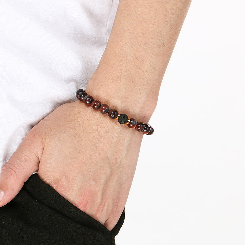 Volcanic Stone Stress-Relief Bracelet – Yellow/Red Tiger's Eye Stone Elastic Rope