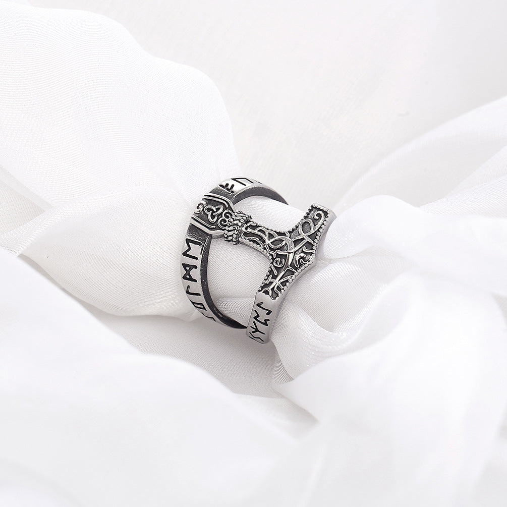 Planderful Thors Hammer Ring For Men Viking Nordic Titanium Steel Triangle Knot Wrench Inspired Jewelry Size 8 12 Bold