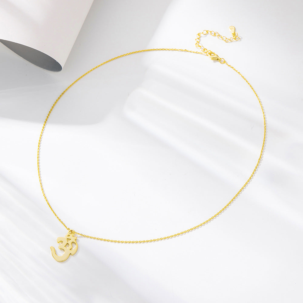 S925 Sterling Silver Aum Symbol Necklace Personality Creative Geometric Hollow Pendant Clavicle Chain