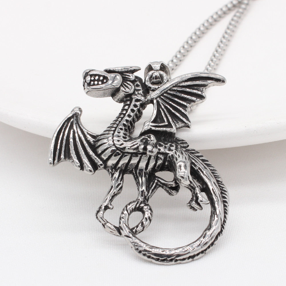 Men's Personalized Retro Dinosaur Pendant in Titanium Steel - European and American Design
