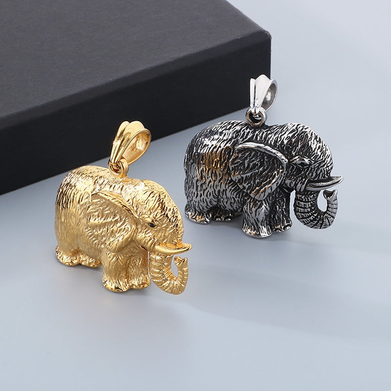 Retro Zircon Mascot Pendant, Classic Elephant Pendant Men Necklace