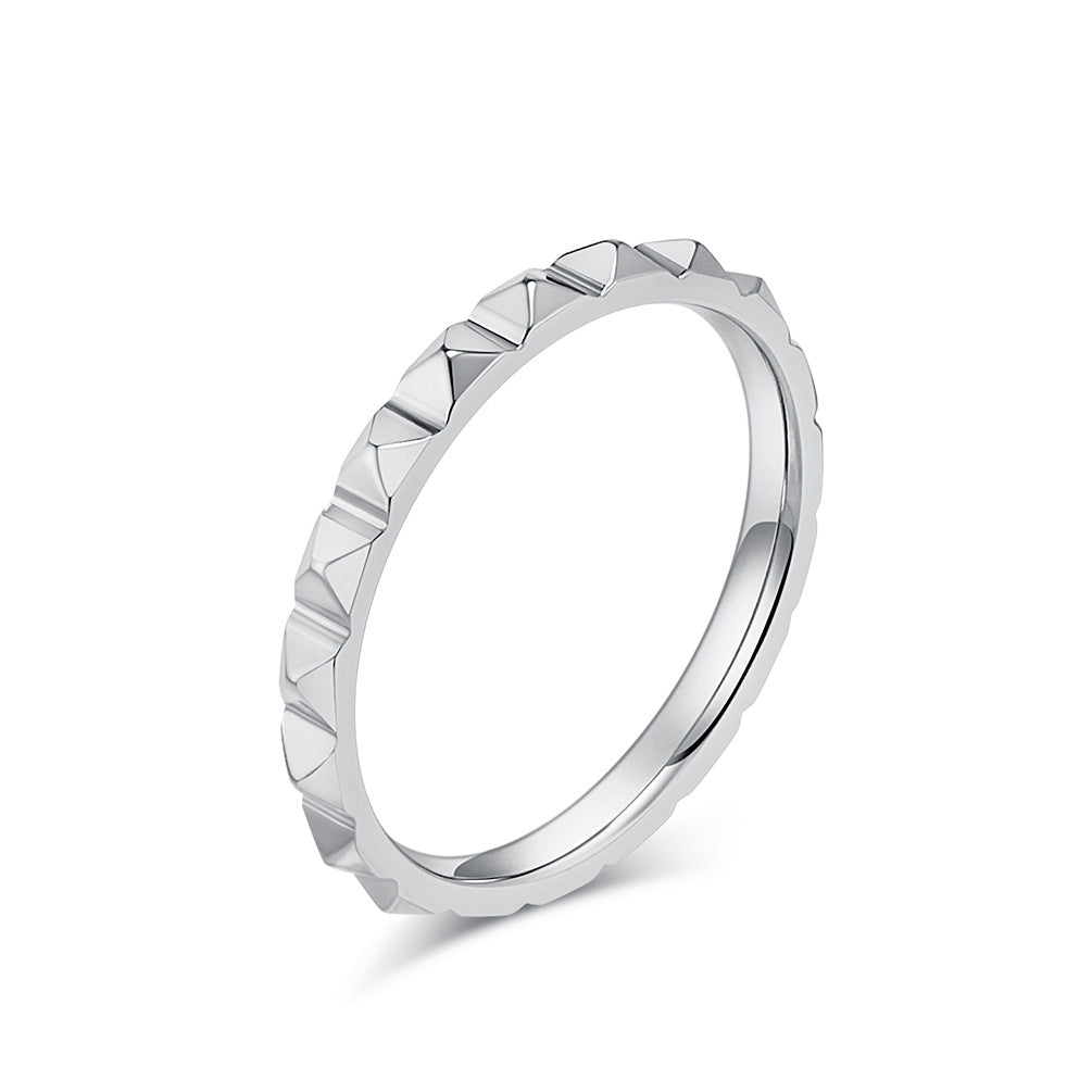 Planderful Titanium Steel Rhombus Ring With Pyramid Lattice Tail For Women Stylish Everyday Genie