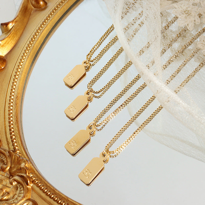 Golden Korean Zigzag Letter Pendant Necklace with Box Chain - Women's Titanium Jewelry