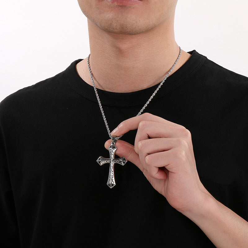 Flying Wings Pendant, Gothic Lion Head Rose Cross Wings Titanium Steel Men's Pendant Necklace