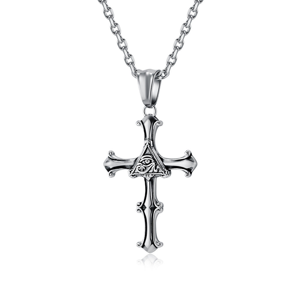 Planderful Eye Of Horus Cross Pendant Necklace Titanium Steel For Retro Vintage Style Jewelry
