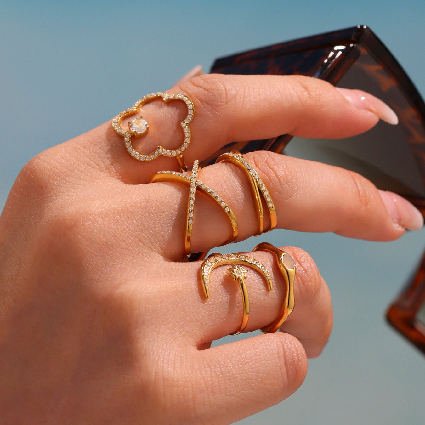 Planderful Pink Spar Ring Irregular Women Jewelry Chic