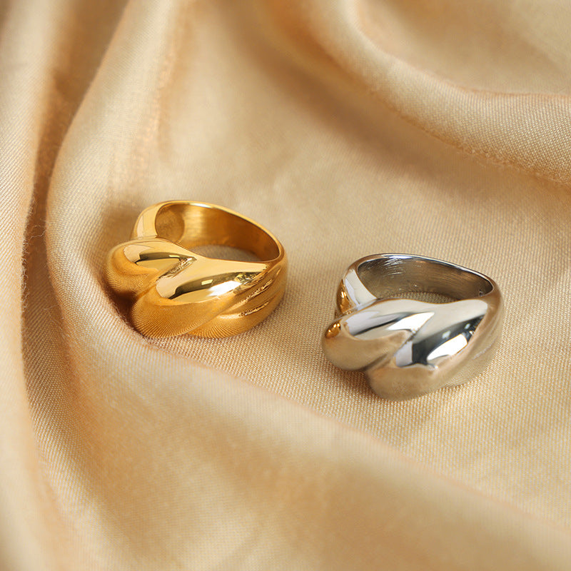 Golden Twist Texture Ring - High-End Titanium Steel Jewelry for Women