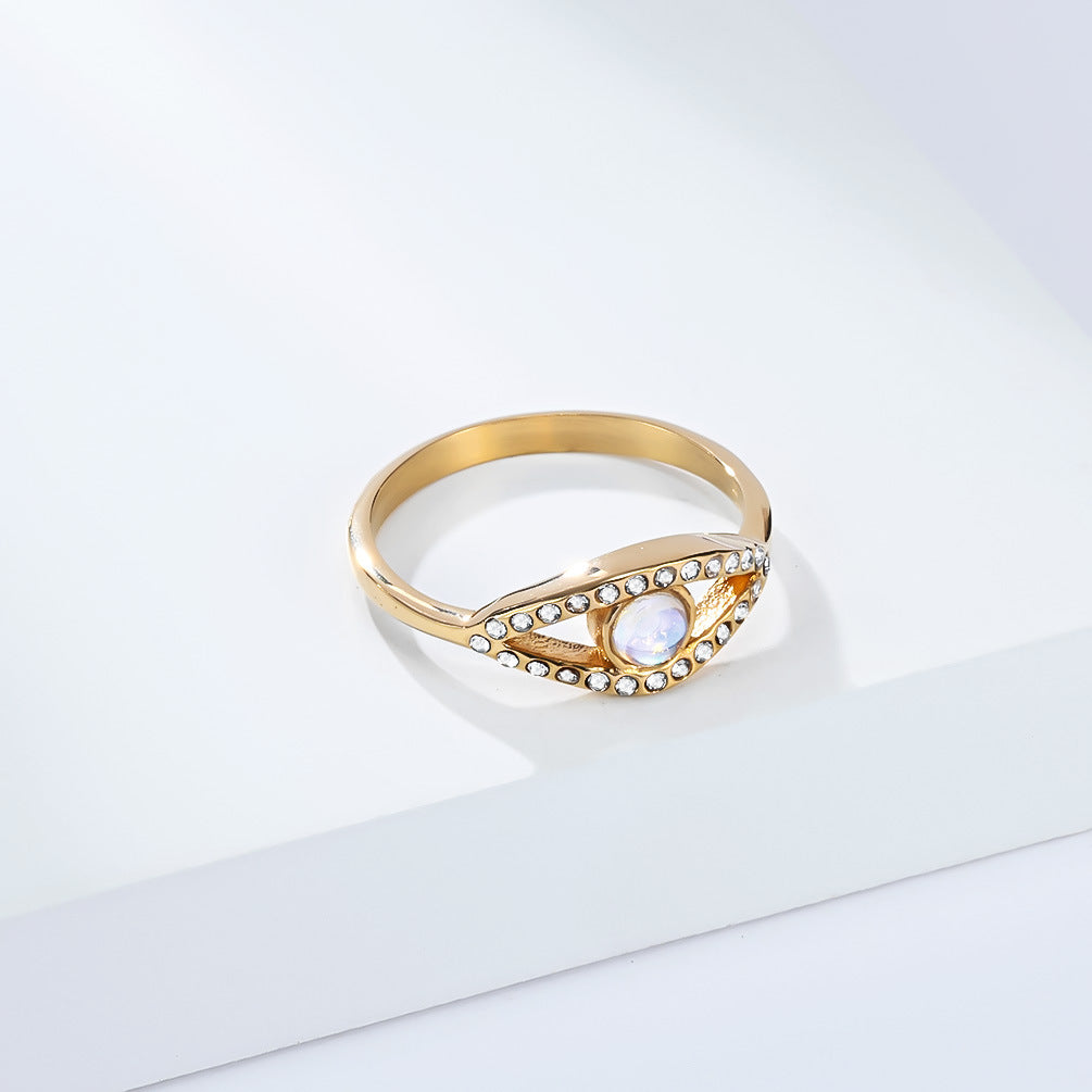 Planderful Moonstone Eye Ring Titanium Steel For Women Durable Design Bold Statement Jewelry