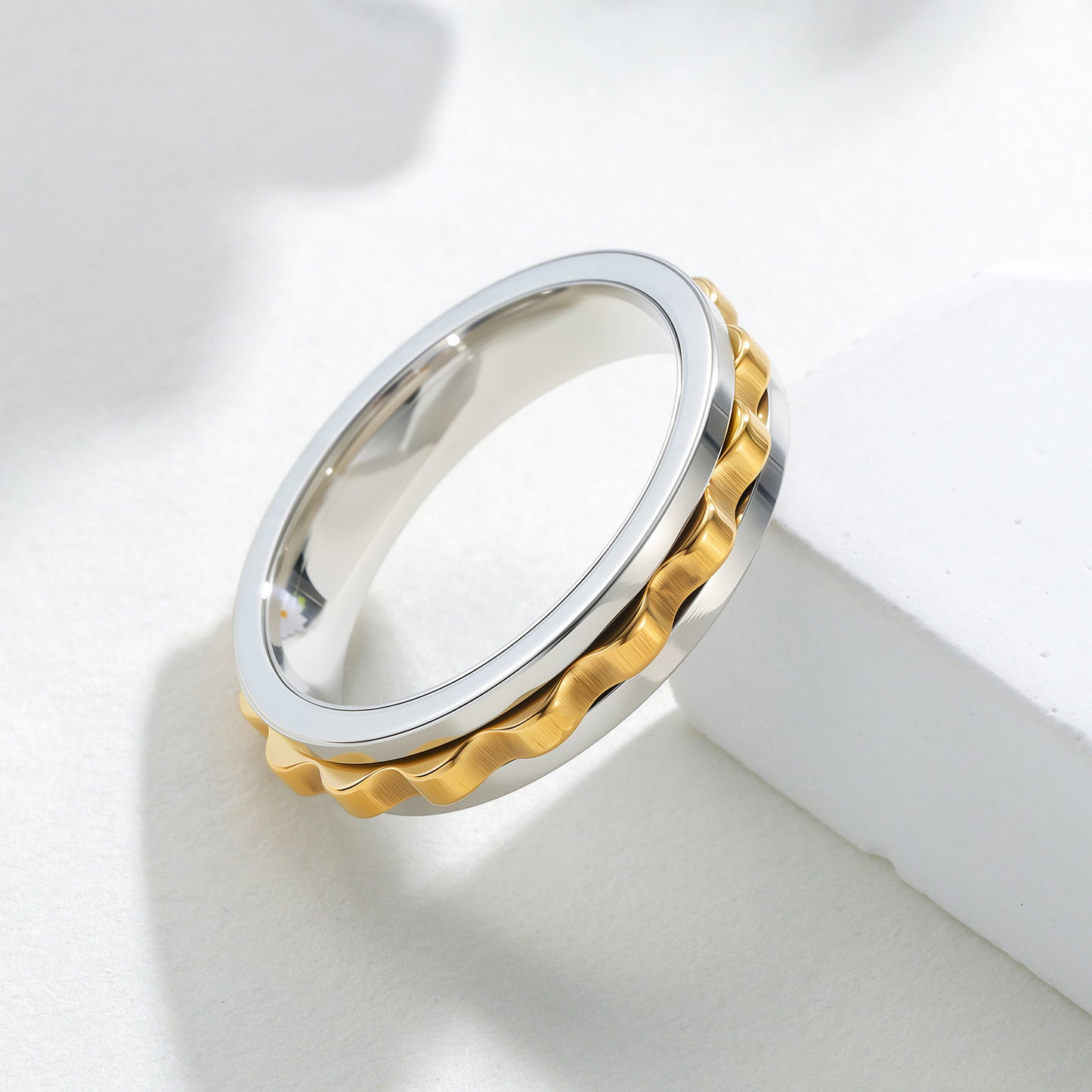 Planderful Mens Ring 6mm Titanium Steel Rotating Color Gear