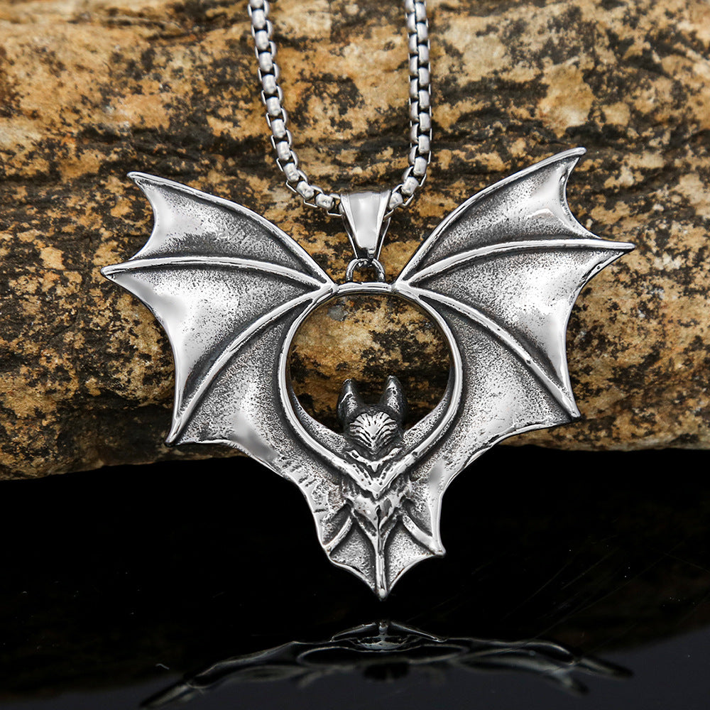 Foreign Trade Punk Titanium Steel Necklace with Bat Pendant