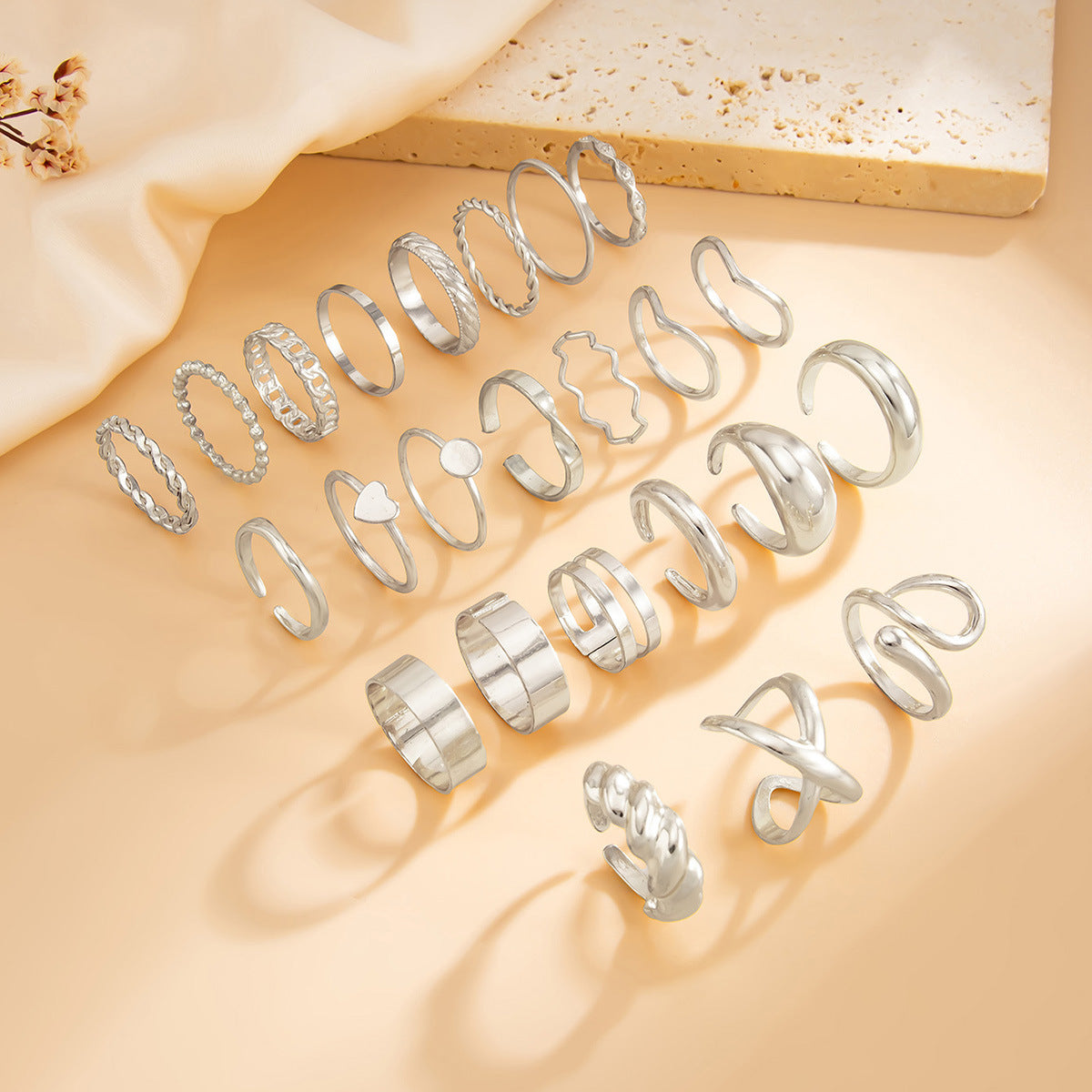 Planderful Vienna Verve Open Ring Set For Women Irregular Smooth Band With Statement Jewelry