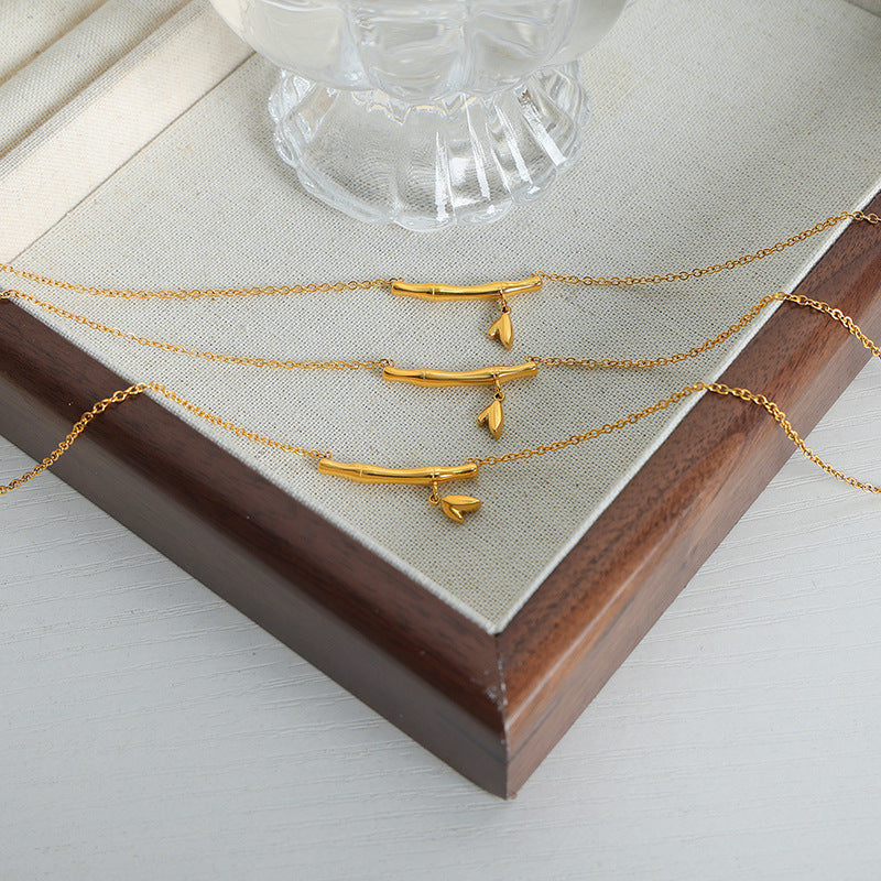 Exquisite Gold-Plated Pendant Necklace with Bamboo Leaf Design - Women's Jewelry Wholesale