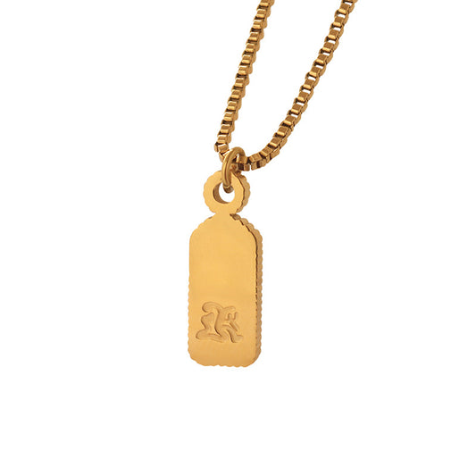 Golden Korean Zigzag Letter Pendant Necklace with Box Chain - Women's Titanium Jewelry