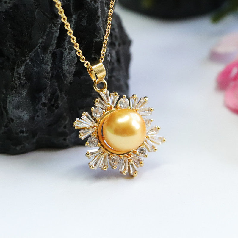 Champagne Shell Pearl Snowflake Pendant — No Chain