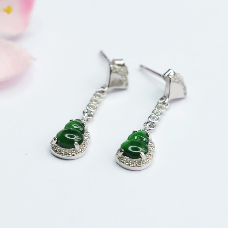 Icy Green Jadeite Gourd 925 Silver Stud Earrings