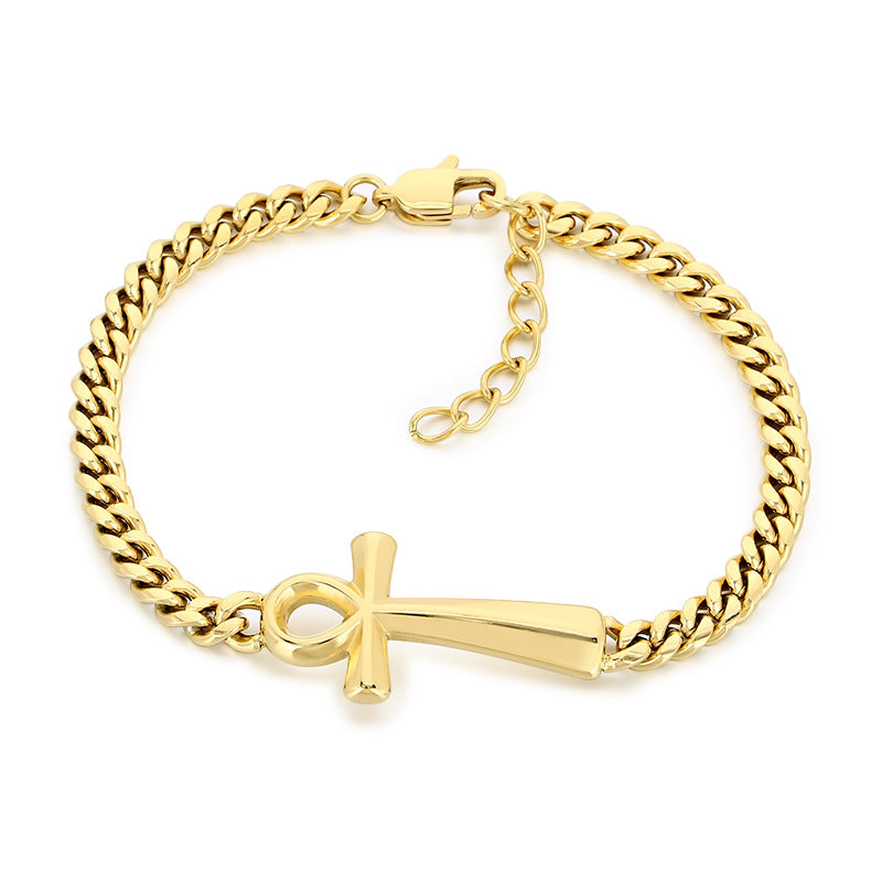 Talisman Of Life – Antique Ancient Egyptian Anka Cross Cuban Chain Titanium Steel Unisex Bracelet