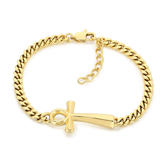 Talisman Of Life – Antique Ancient Egyptian Anka Cross Cuban Chain Titanium Steel Unisex Bracelet