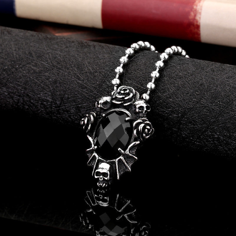 Retro Skull Stone Inlaid Titanium Steel Pendant Jewelry for Men - European and American Style