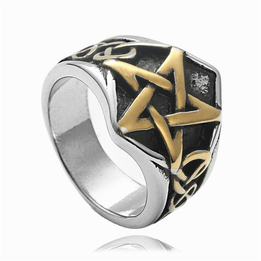 Retro Titanium Steel Pentagram Ring for Men - European and American Style