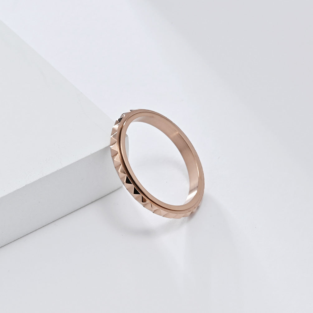 Steel Ring - Elegant Rotating Lattice Rhombus Design For Couples Everyday Genie Jewelry