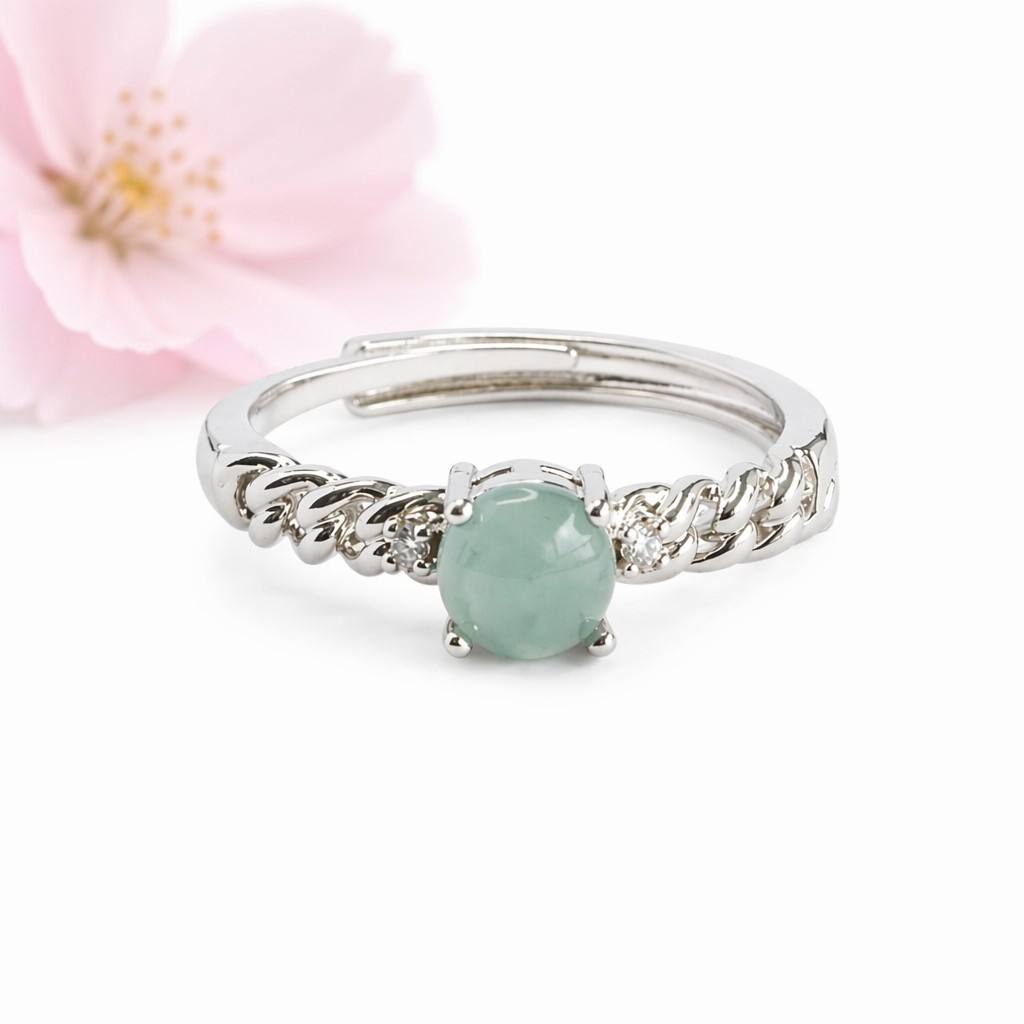 Blue-Water Jadeite Twisted Ring