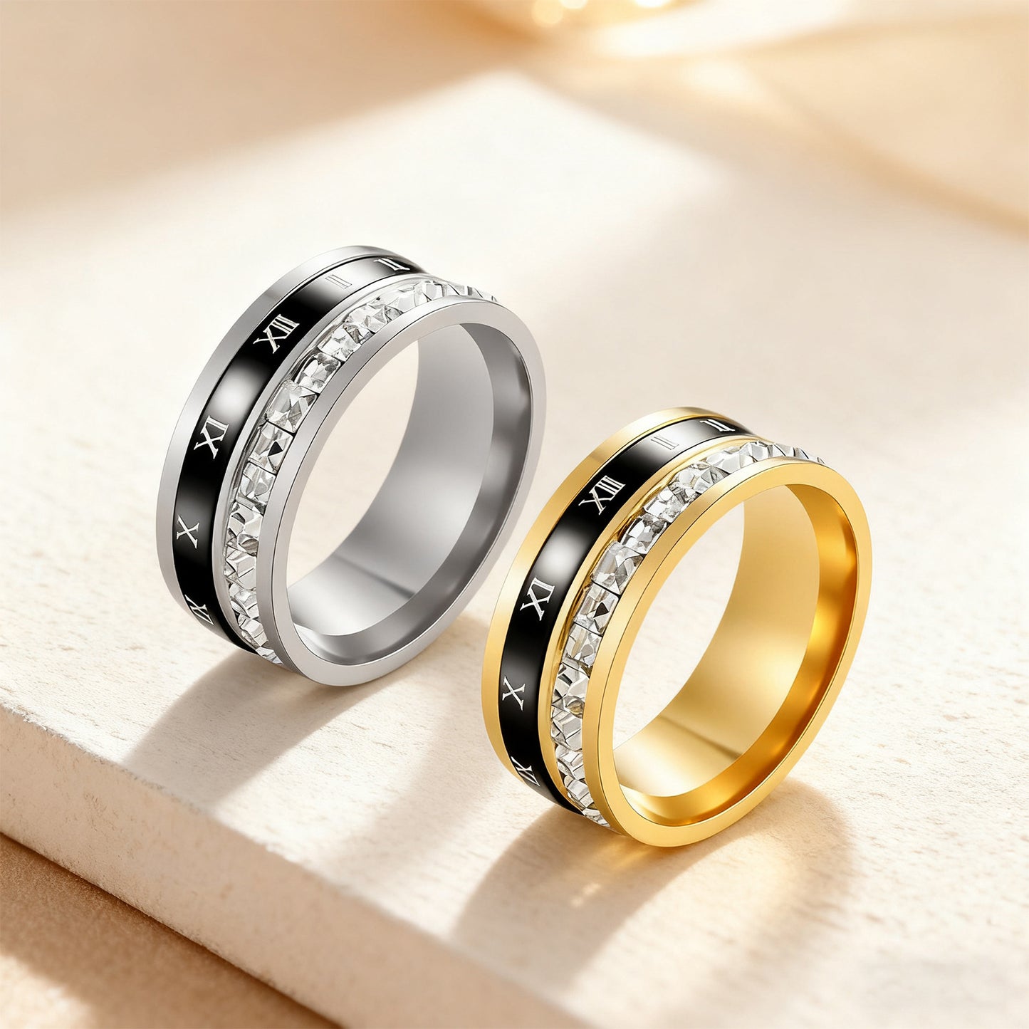 Planderful Titanium Steel Ring Inlaid Zircon Rotatable Decompression For Unisex Couple Jewelry