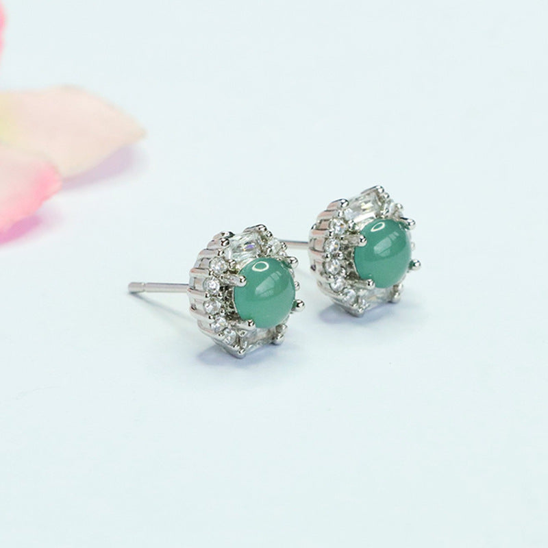 Blue-Water Jadeite Sunlit Stud Earrings