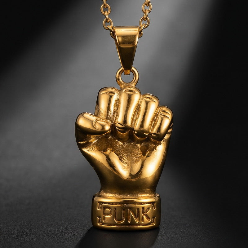 Rock Punk Pendant Three-Dimensional Fist Casting Stainless Steel Men's Pendant Necklace