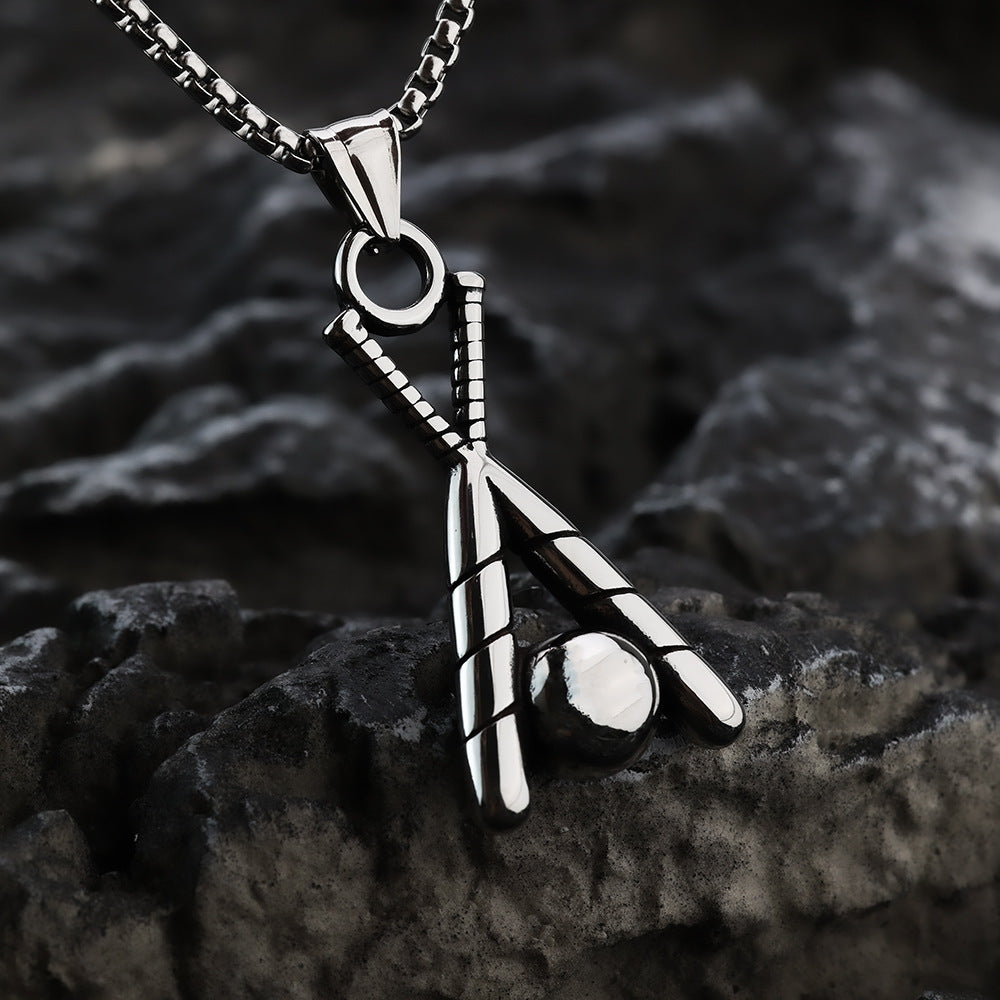 Vintage Men's Jewelry Stainless Steel Baseball Pendant Necklace