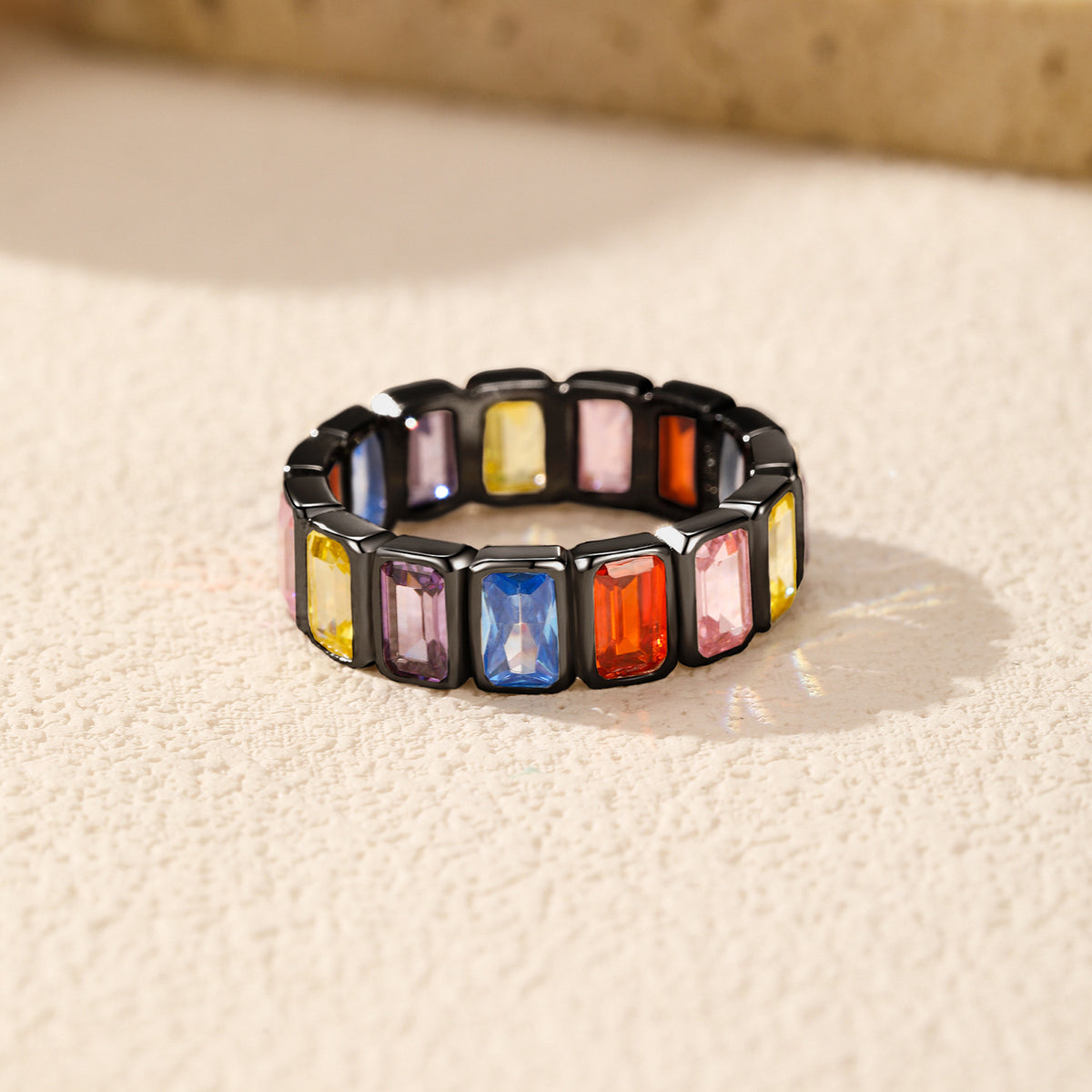 925 Sterling Silver Bow Rainbow Square Ring