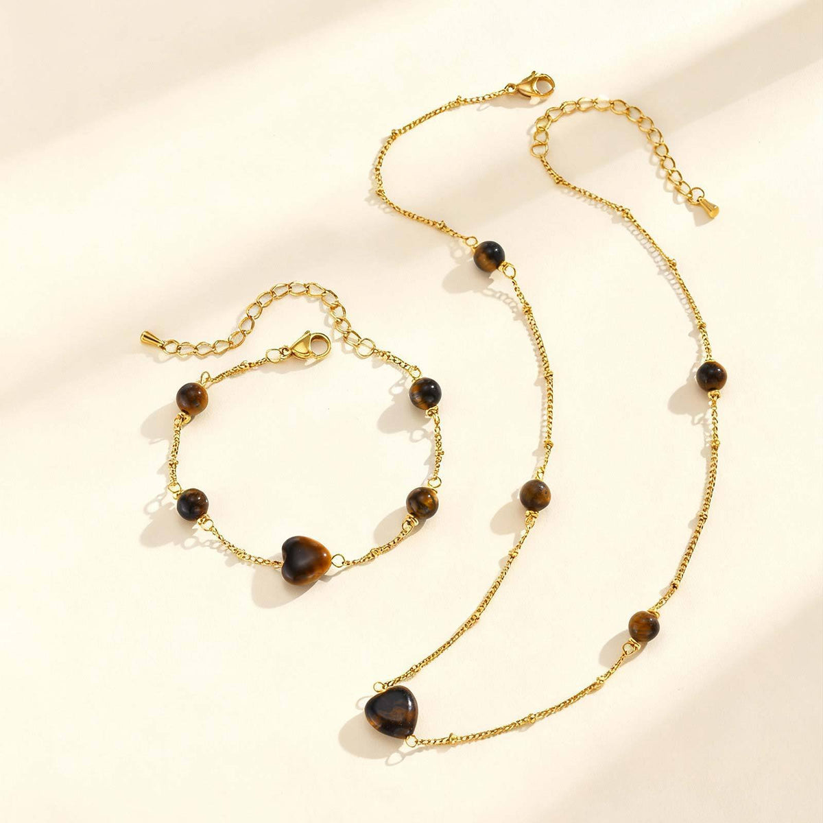 Heart Tiger's Eye Stainless Steel Bracelet