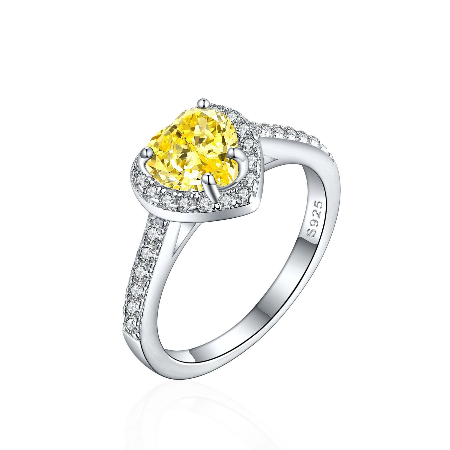 New 925 Sterling Silver 1ct Flame Ice Heart-Shaped Love Ring