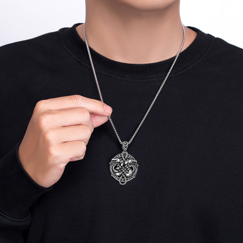 Steel Necklace – Vintage Viking Dragon Pendant