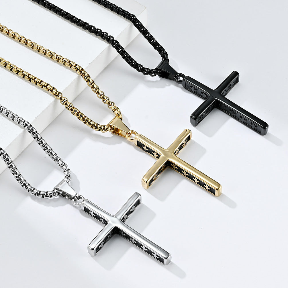 Cross-Border Amazon Titanium Steel Cross Necklace for Men
