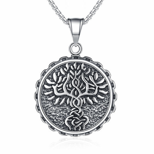 Stainless Steel Necklace – Vintage Nordic Viking Tree Of Life Pendant For Men Gift Ready