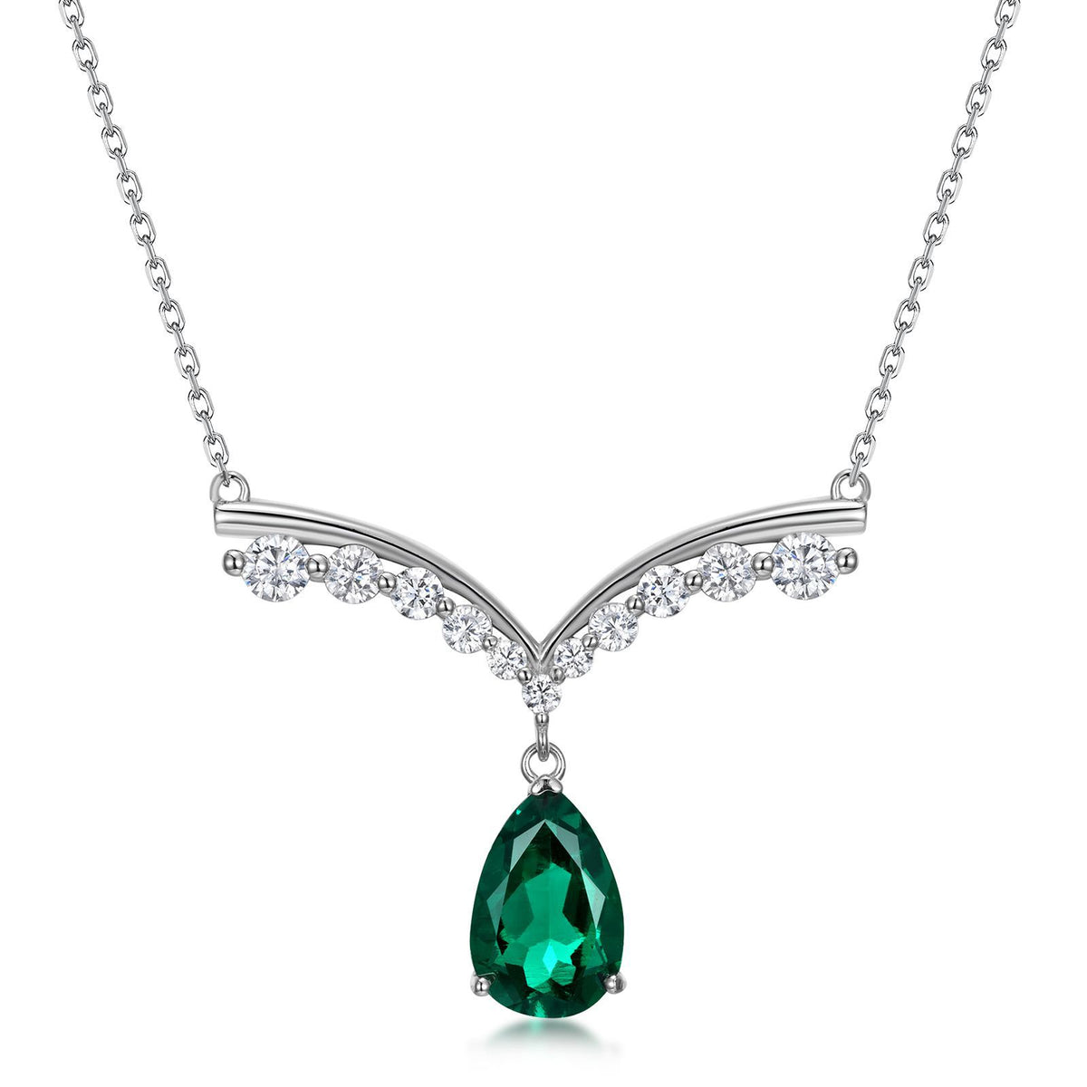 S925 Sterling Silver Lab-Grown Gemstone Teardrop Necklace