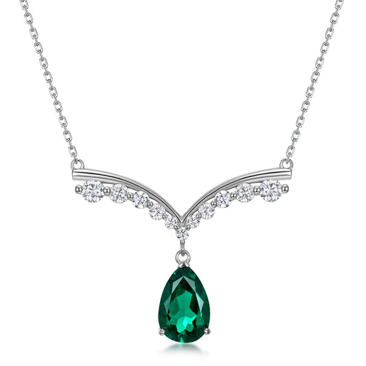 S925 Sterling Silver Lab-Grown Gemstone Teardrop Necklace