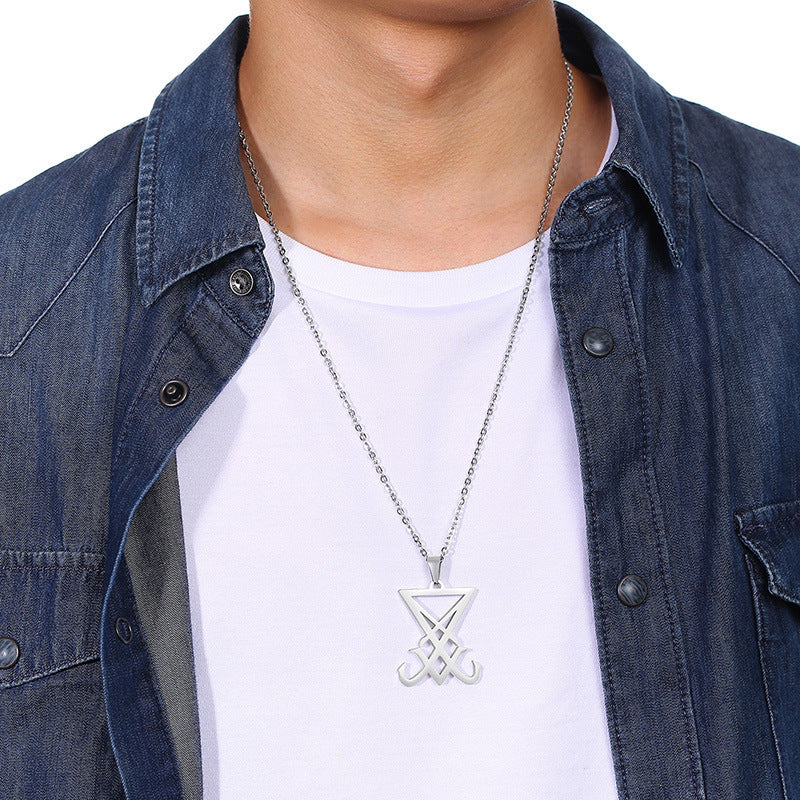 Titanium Steel Lucifer Seal Pendant for Men, Black Jewelry