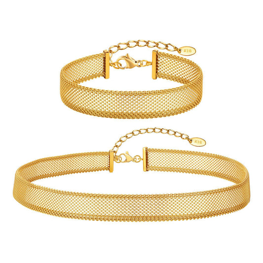 Stainless Steel Mesh Chain Bracelet Necklace Gold