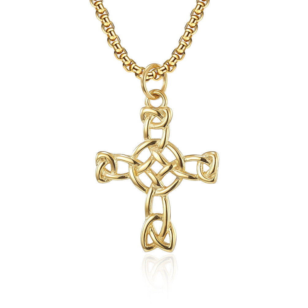 Cross-Border Amazon Nordic Celtic Knot Titanium Steel Cross Necklace for Men and Women